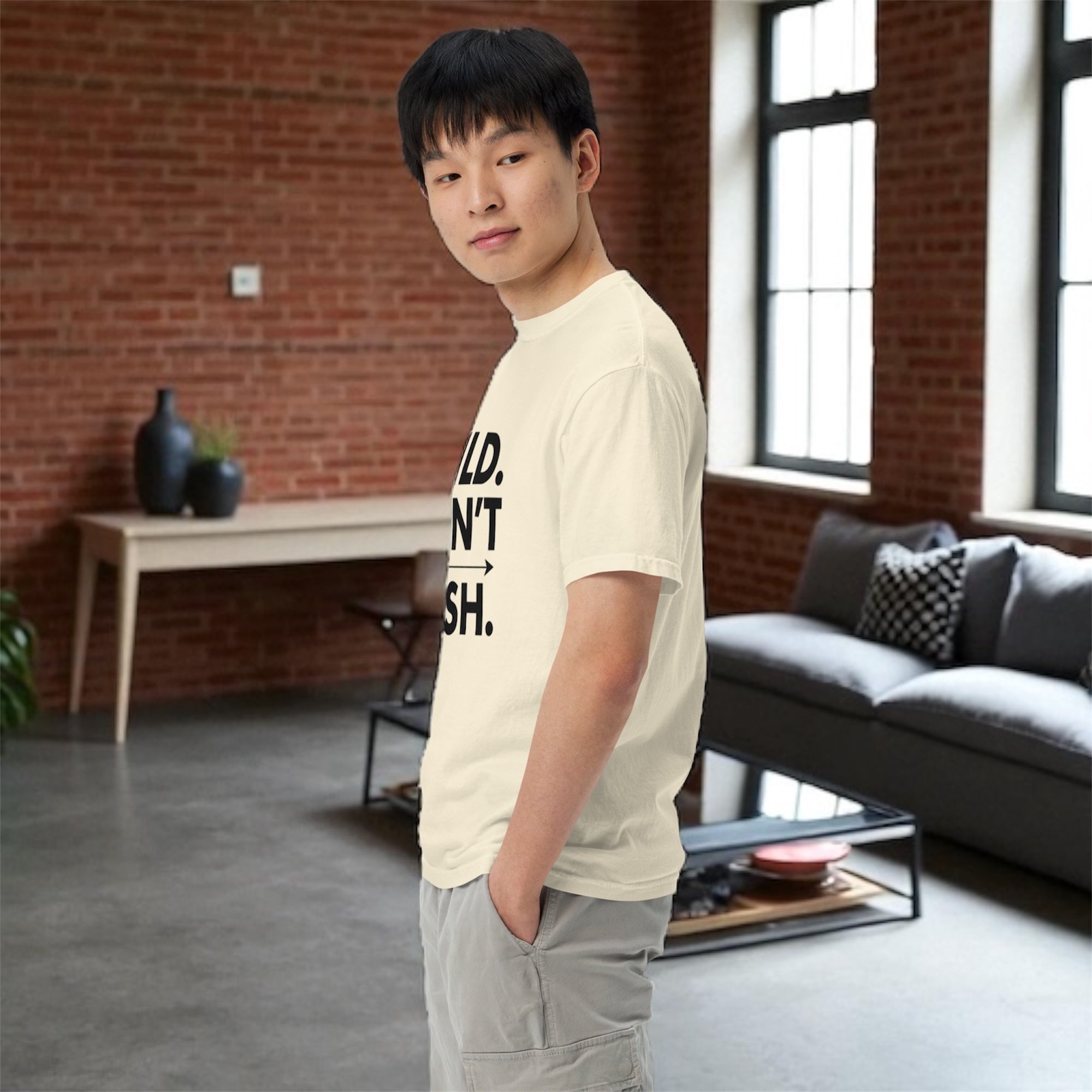BUILD. DON’T WISH. – Premium Heavyweight Garment-Dyed Unisex Tee